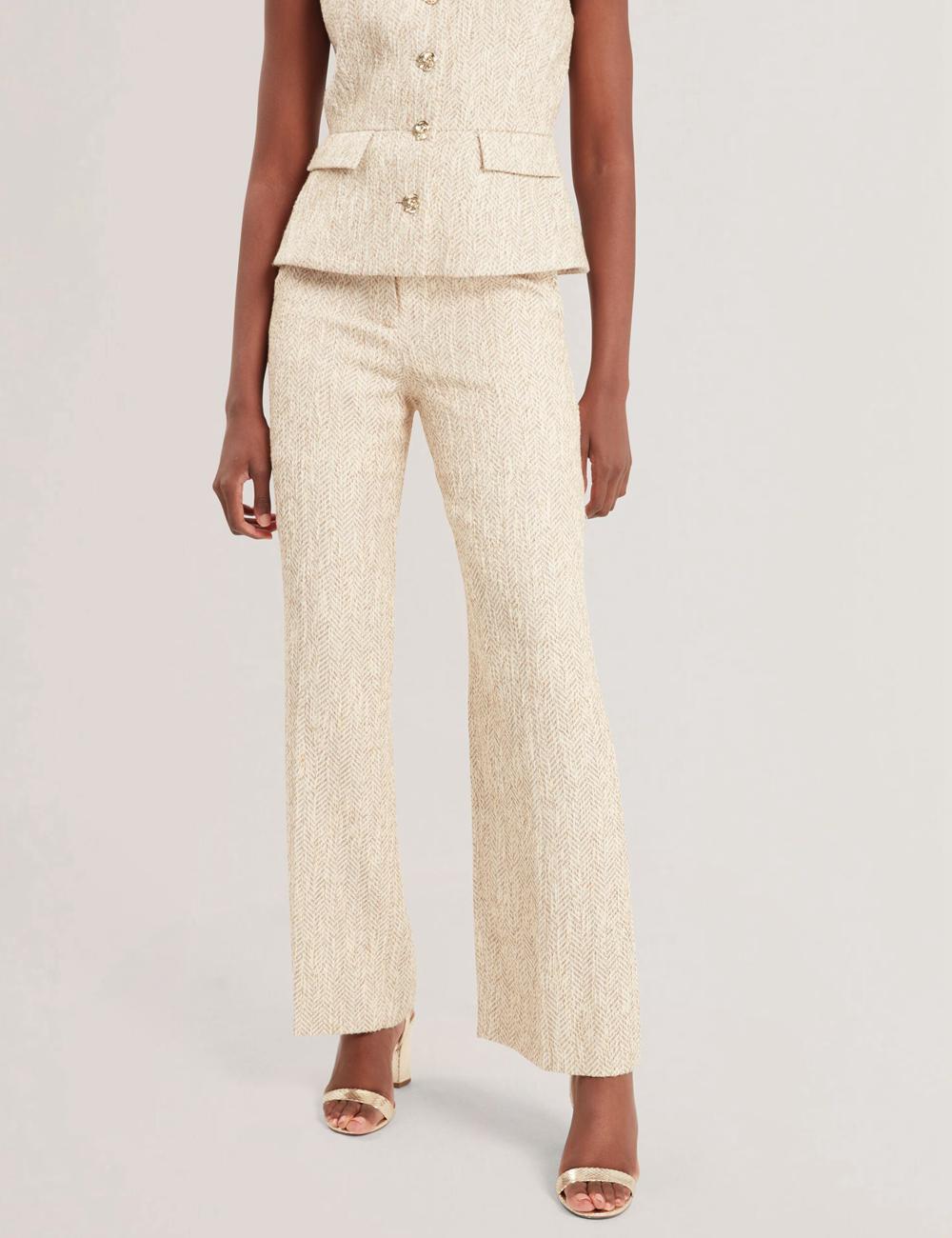 Ted Baker VULPAT - Boucle Herringbone Wide Leg Tailored ズボン レディース Ivory | Japan  RBVS-62845