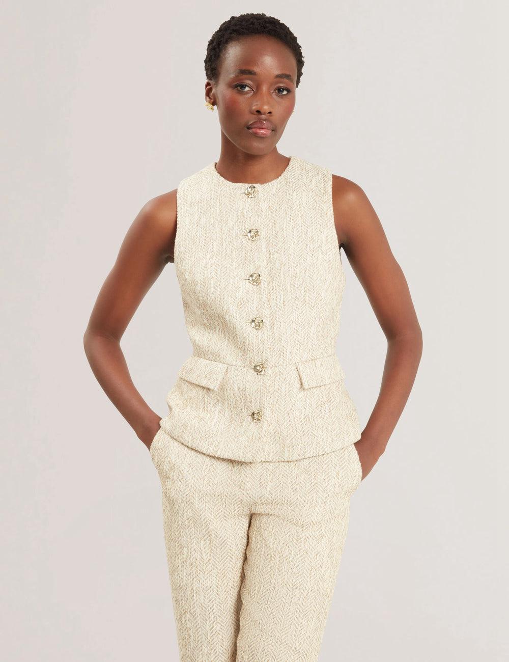Ted Baker VULPAW - Boucle Herringbone Fitted スーツチョッキ レディース Ivory | Japan  DWEN-17583