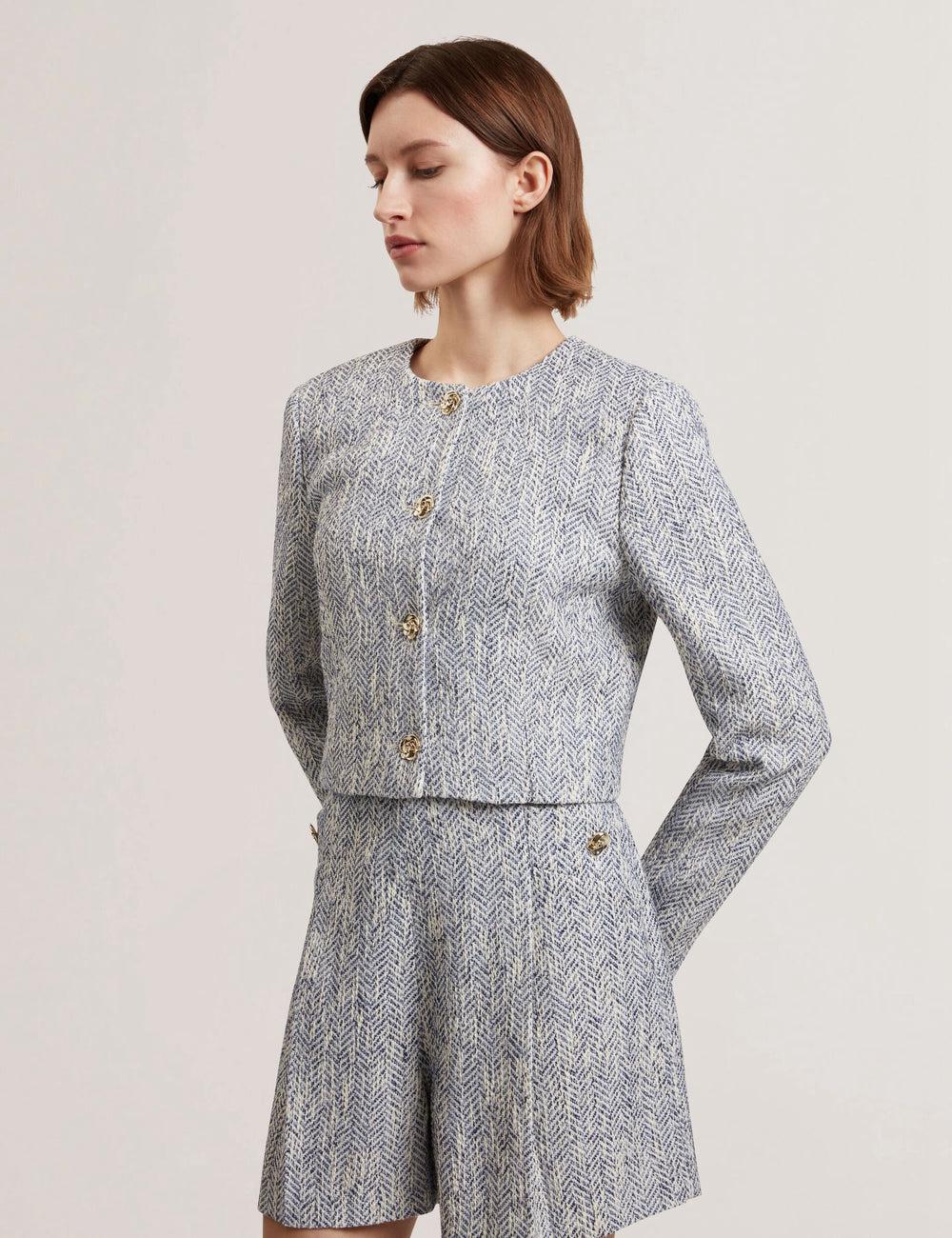 Ted Baker VULPA - Boucle Button-Up Cropped Tailored ジャケット レディース 青 | Japan  DWVU-04625