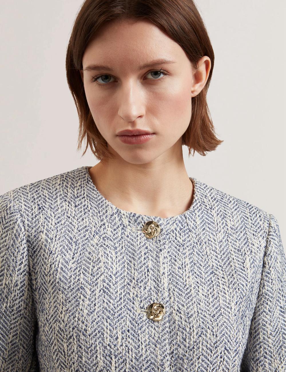 Ted Baker VULPA - Boucle Button-Up Cropped Tailored ジャケット レディース 青 | Japan  DWVU-04625