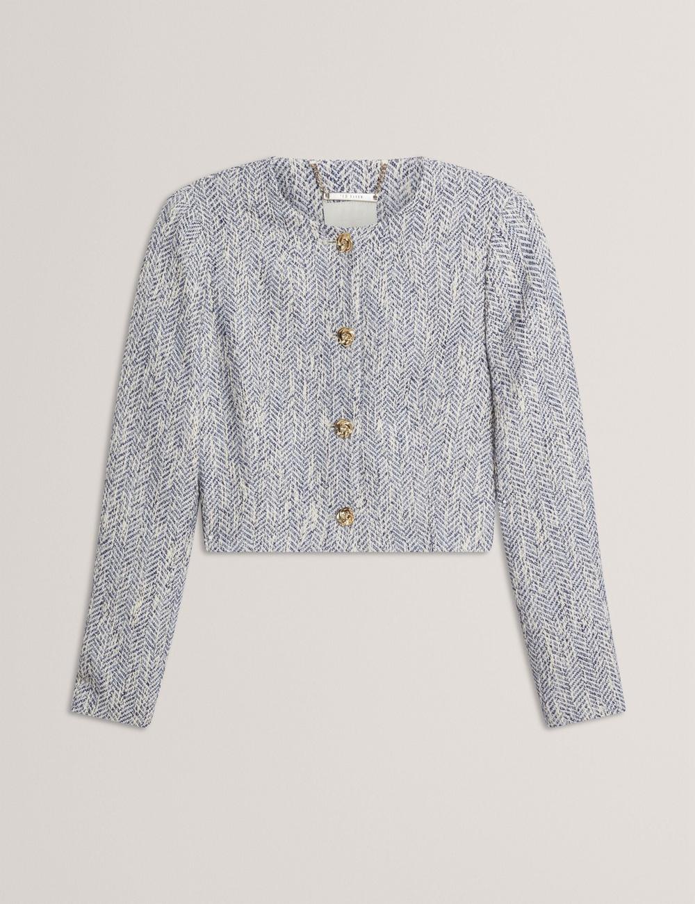 Ted Baker VULPA - Boucle Button-Up Cropped Tailored ジャケット レディース 青 | Japan  DWVU-04625
