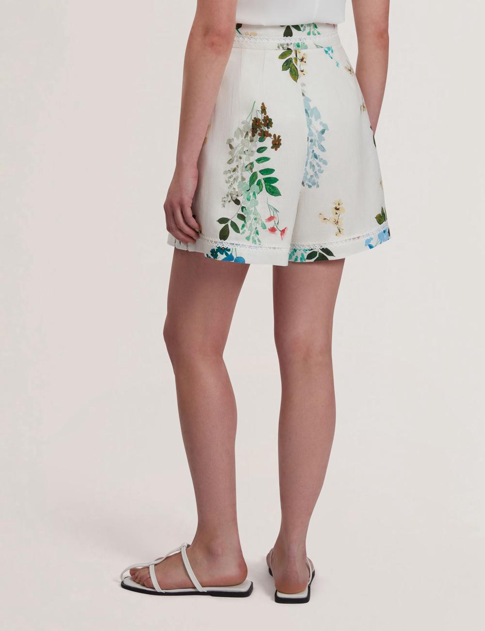 Ted Baker VYLLA - Floral High Waist Linen With Trim Detail ショートパンツ レディース 白 | Japan  MQBK-29081