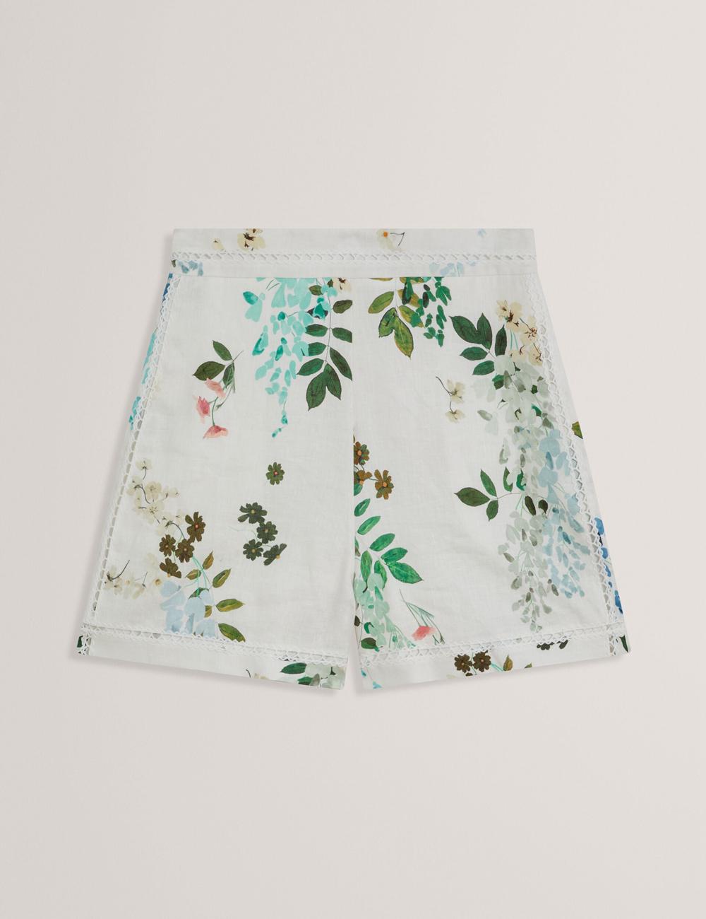 Ted Baker VYLLA - Floral High Waist Linen With Trim Detail ショートパンツ レディース 白 | Japan  MQBK-29081