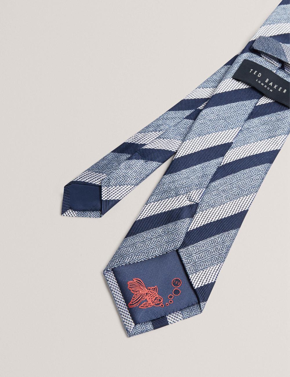 Ted Baker WEISMUL - Textured Mixed Stripe Silk ネクタイ メンズ ネイビー | Japan  AKTP-46378