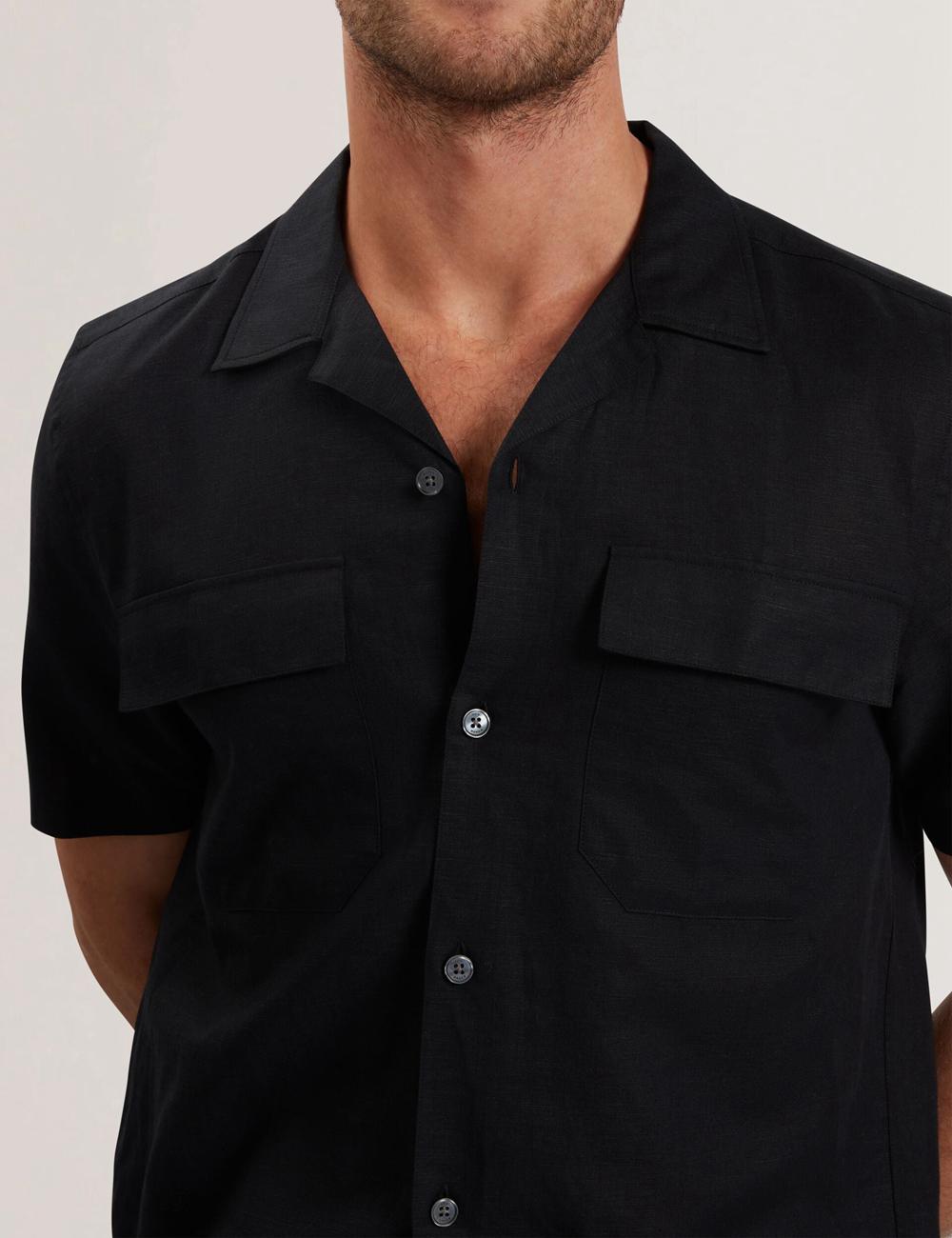 Ted Baker WHETHER - Short Sleeve Regular Fit Double Pocket シャツ メンズ 黒 | Japan  MPAZ-05984