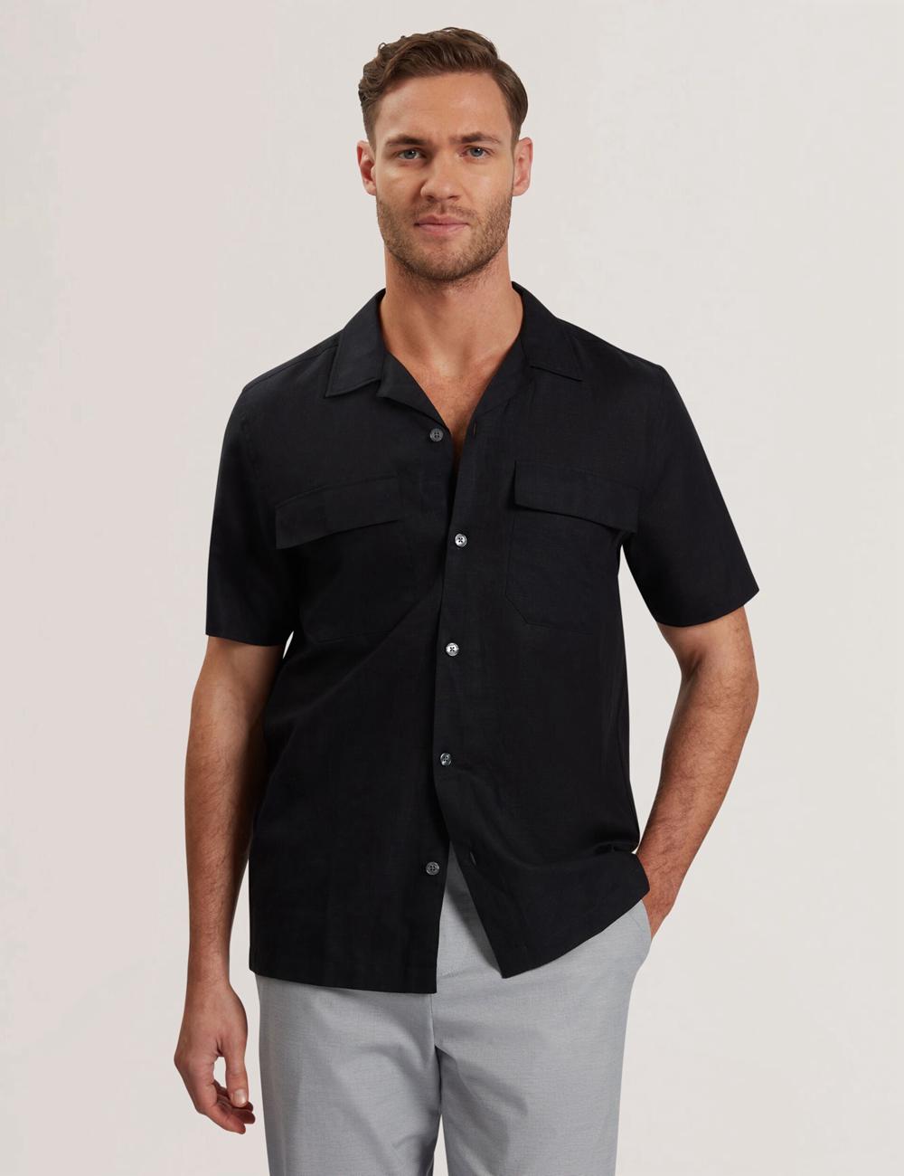 Ted Baker WHETHER - Short Sleeve Regular Fit Double Pocket シャツ メンズ 黒 | Japan  MPAZ-05984