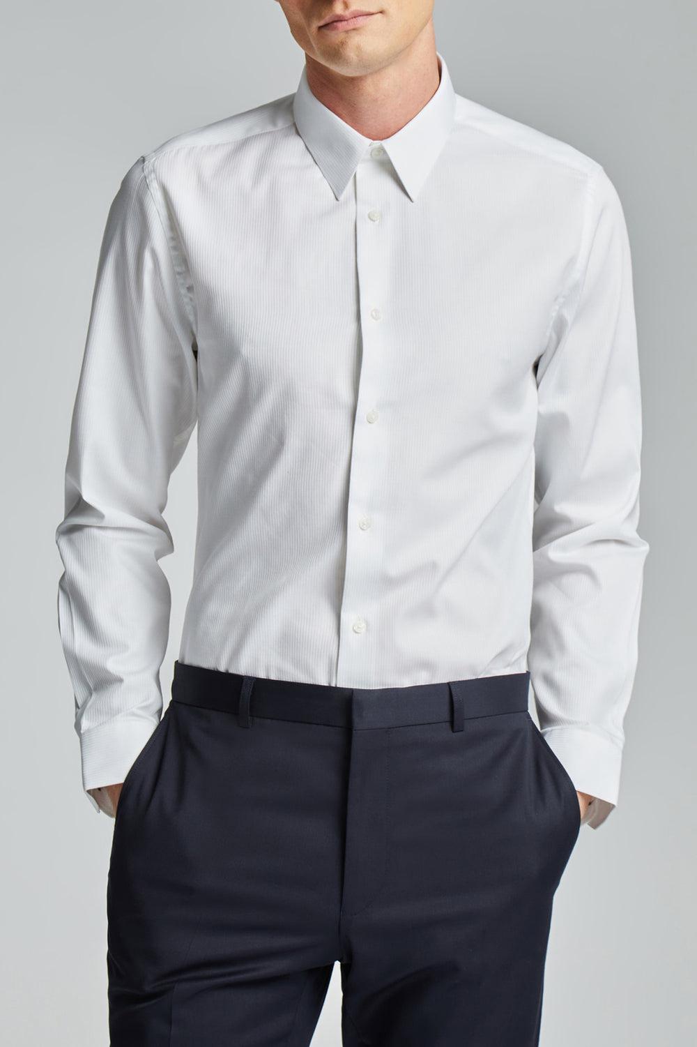 Ted Baker WHITE SATIN STRIPE - Textured Stripe Slim Fit シャツ メンズ 白 | Japan  VJIM-56092