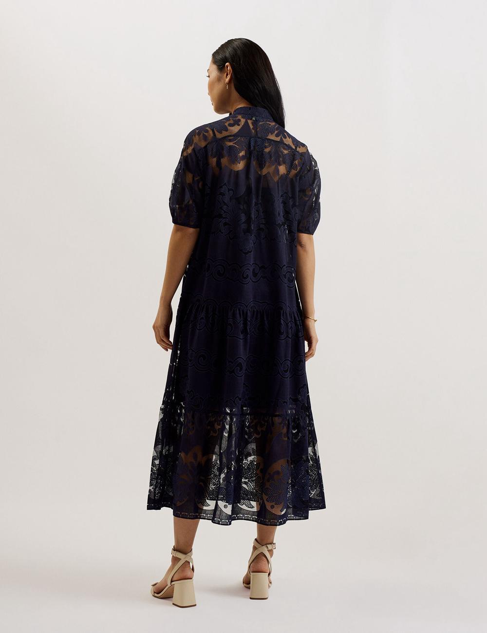 Ted Baker XATIVA - Lace Puff Sleeve Midi Shift ミディドレス レディース 青 | Japan  ZUWL-30192