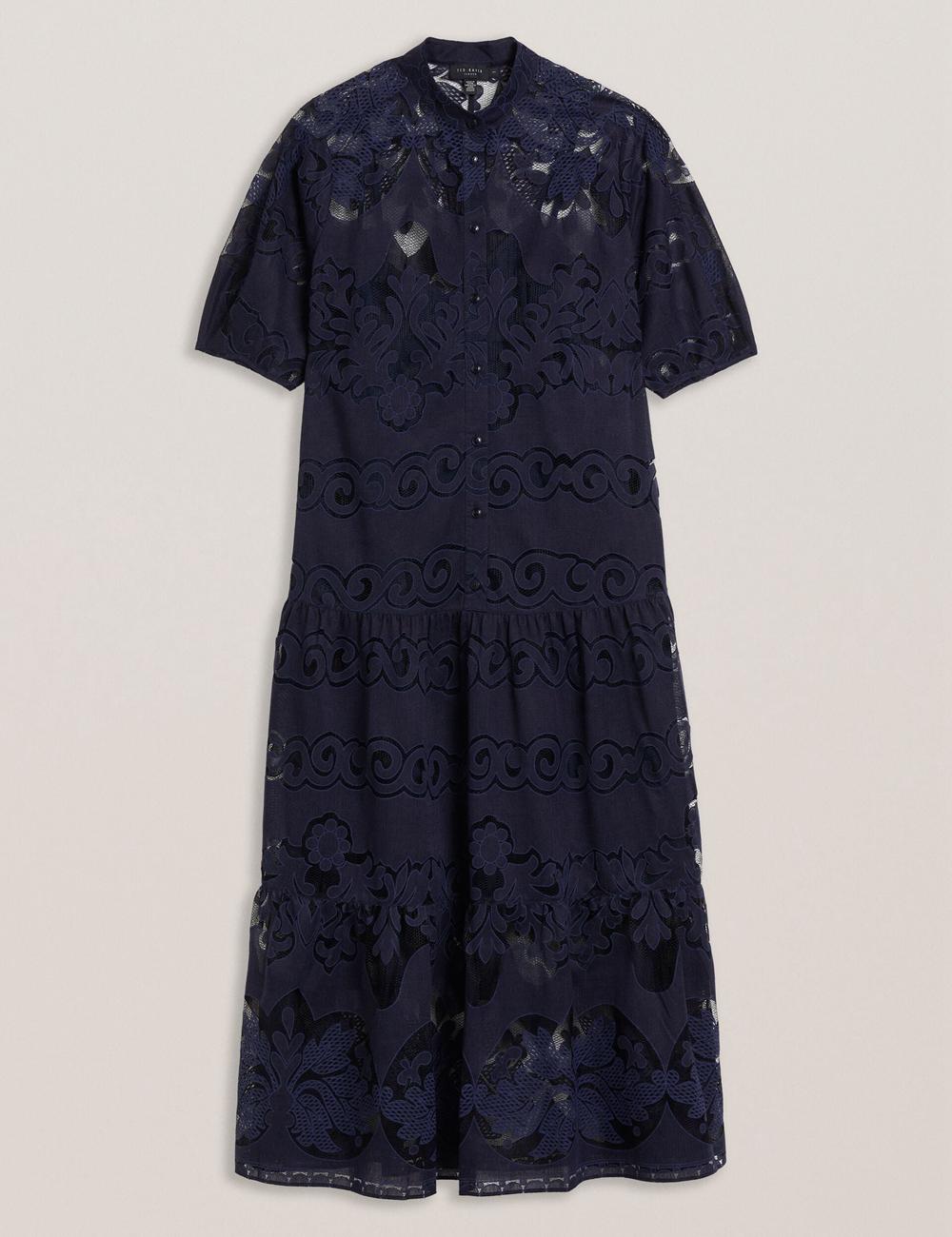 Ted Baker XATIVA - Lace Puff Sleeve Midi Shift ミディドレス レディース 青 | Japan  ZUWL-30192