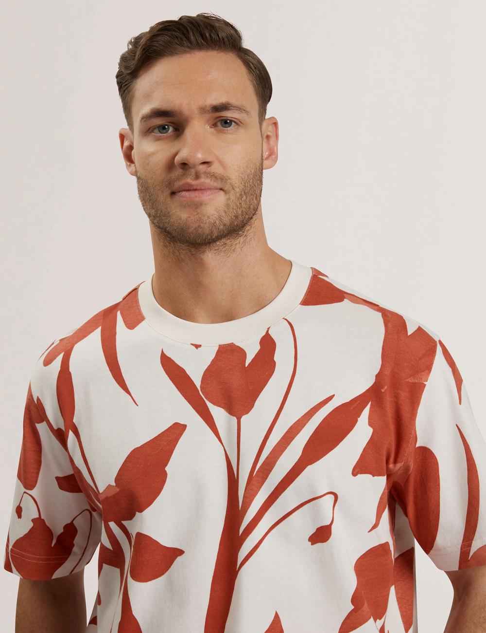Ted Baker YIANNOS - Floral Print Heavyweight Cotton Tシャツ メンズ 赤 | Japan  CYEP-71506