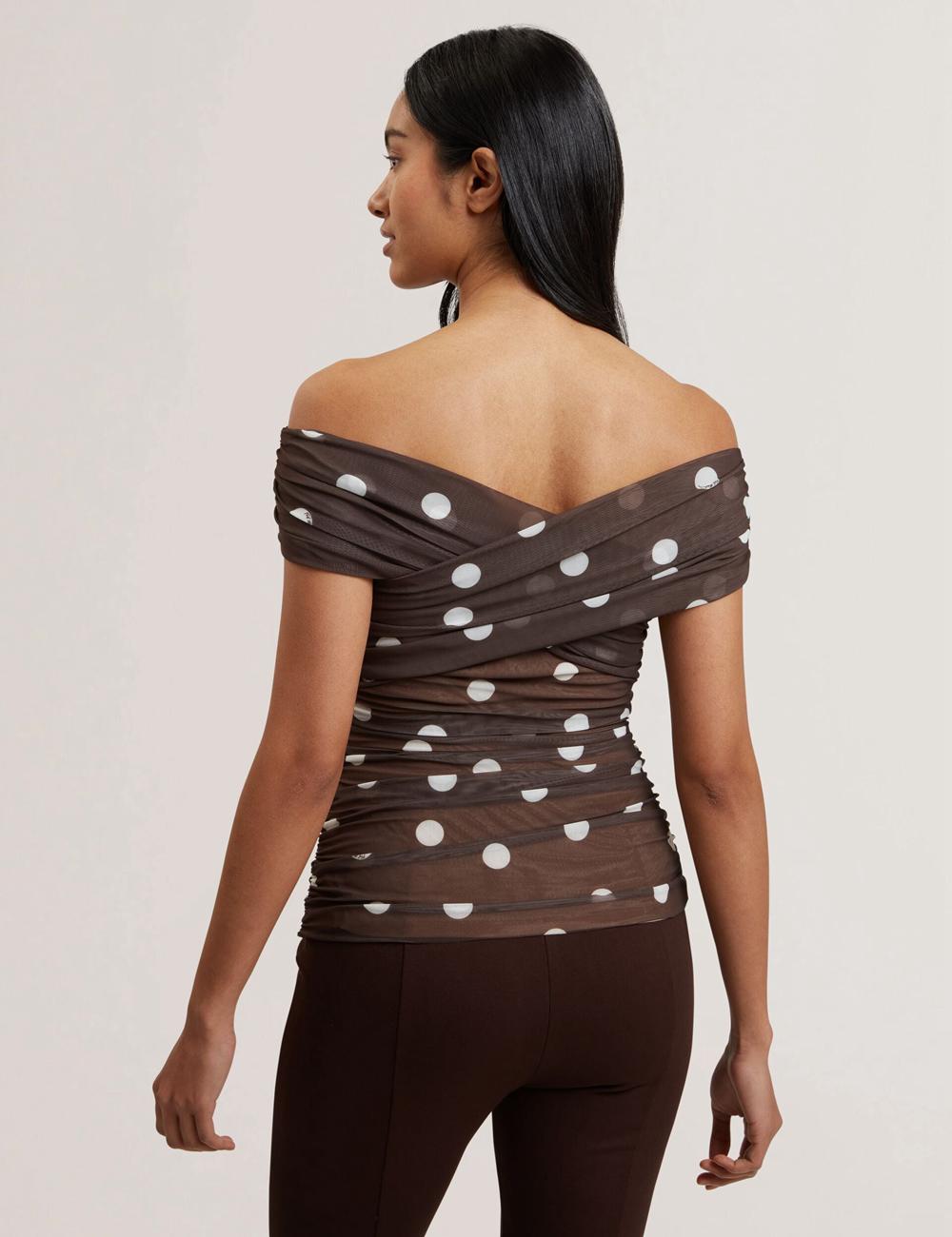 Ted Baker ZAAMO - Off-the-Shoulder Polka Dot Mesh トップス レディース ブラウン | Japan  WKUP-31594