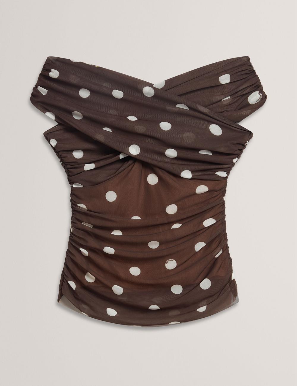 Ted Baker ZAAMO - Off-the-Shoulder Polka Dot Mesh トップス レディース ブラウン | Japan  WKUP-31594