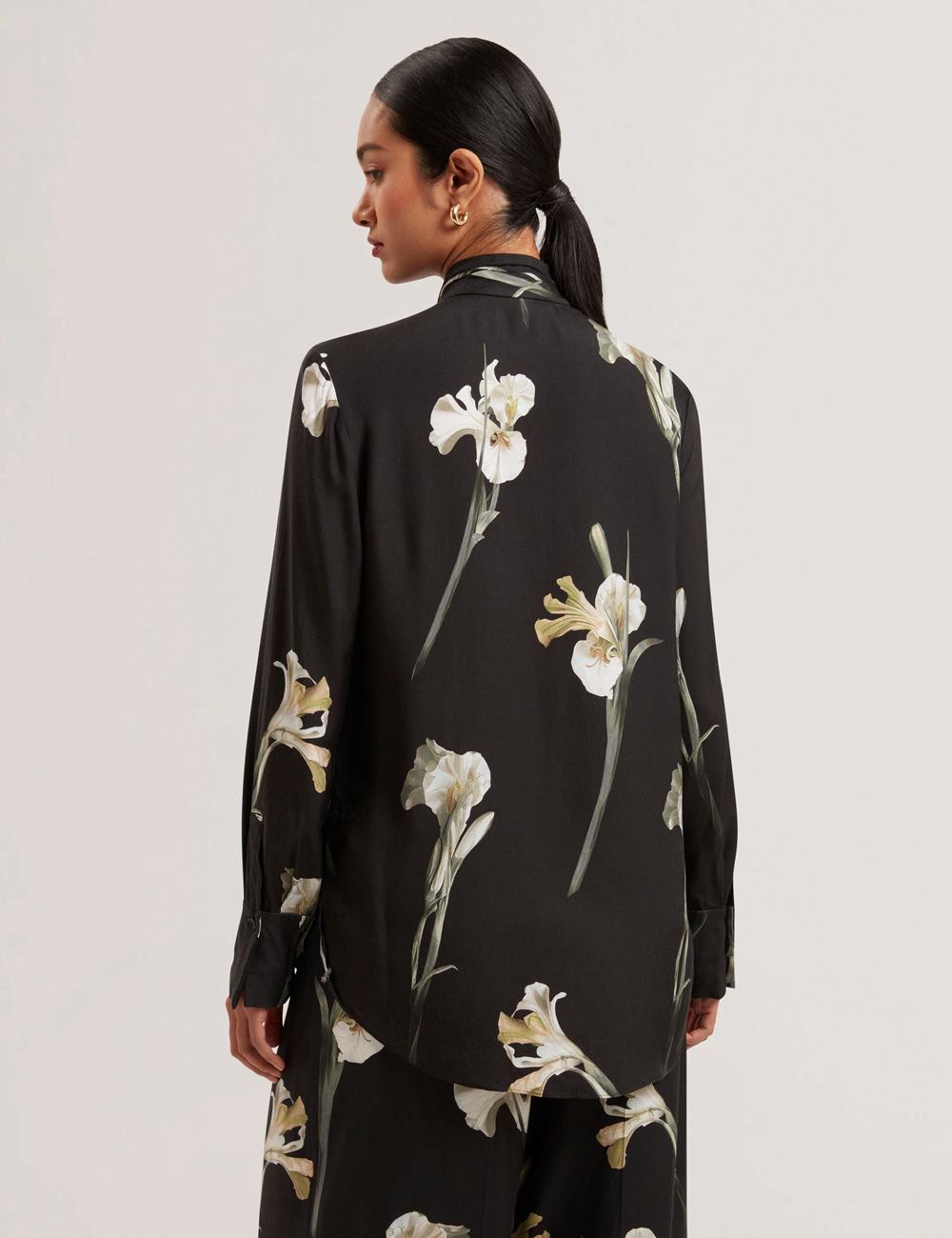 Ted Baker ZAKIIER - Neck Floral Print Long Sleeve ブラウス レディース 黒 | Japan  XJTY-54092