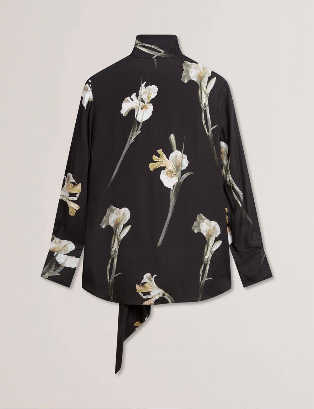 Ted Baker ZAKIIER - Neck Floral Print Long Sleeve ブラウス レディース 黒 | Japan  XJTY-54092