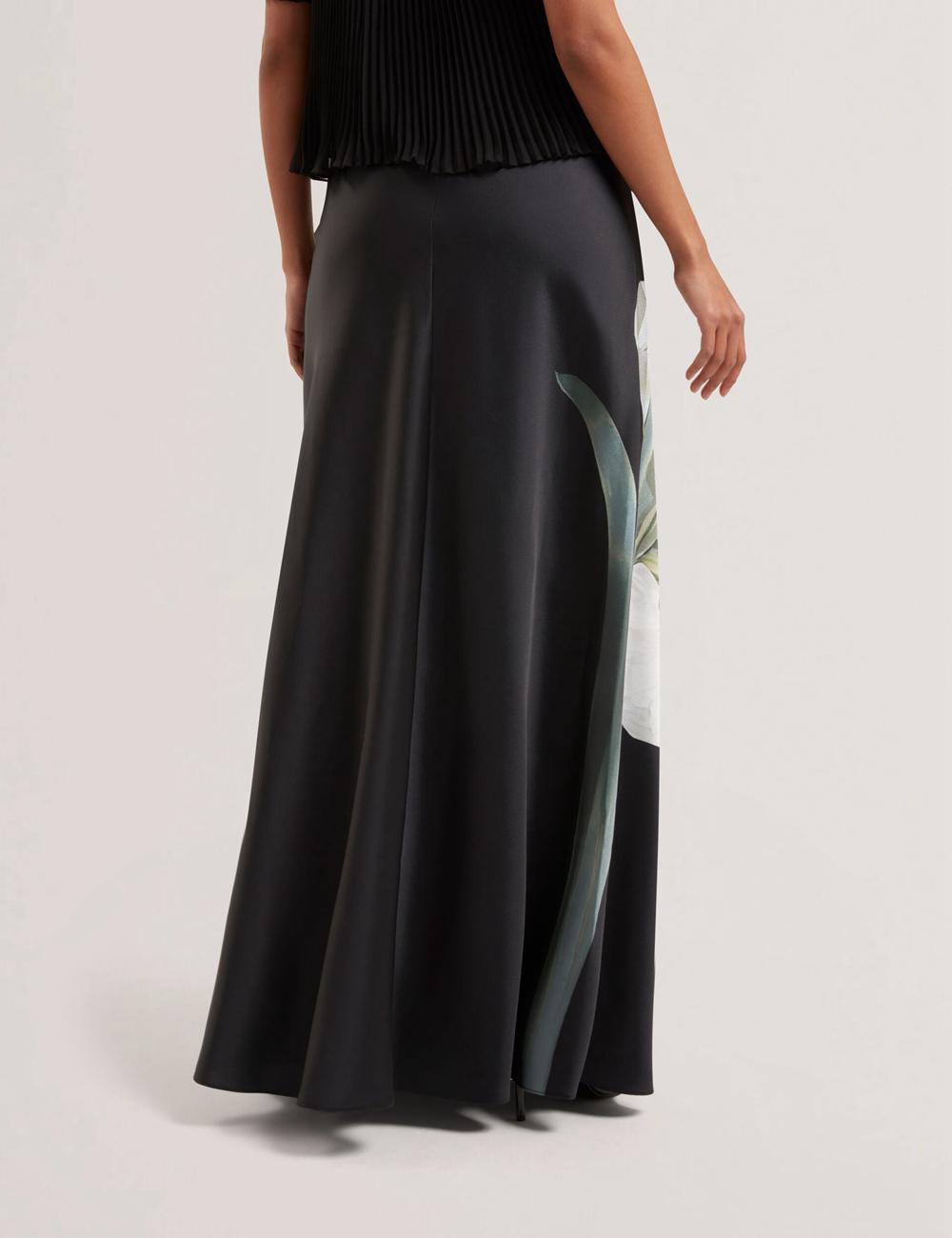 Ted Baker ZIONNA - Floral Print Detail Satin スカート レディース 黒 | Japan  JHRB-86253