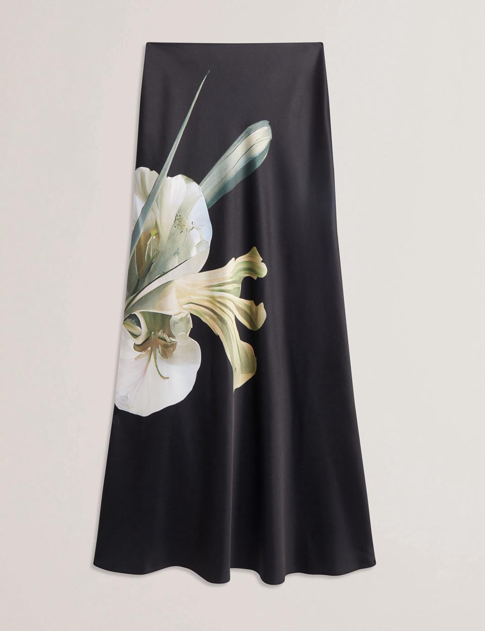 Ted Baker ZIONNA - Floral Print Detail Satin スカート レディース 黒 | Japan  JHRB-86253