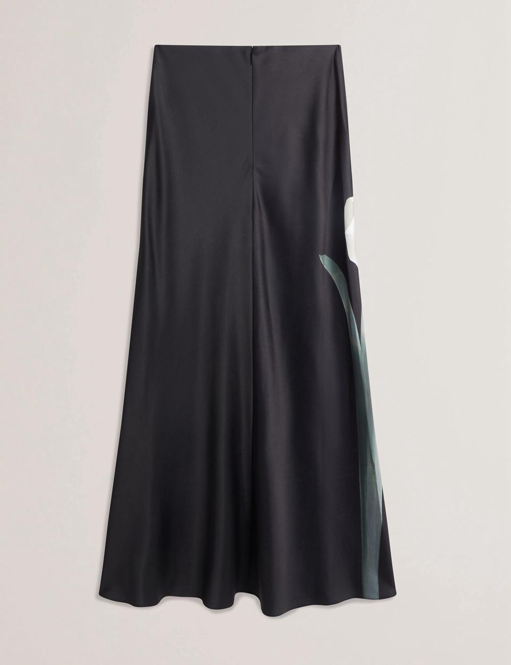 Ted Baker ZIONNA - Floral Print Detail Satin スカート レディース 黒 | Japan  JHRB-86253